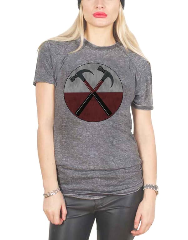 Pink Floyd T Shirt The Wall Hammers Band Logo Official Womens Charcoal Burnout