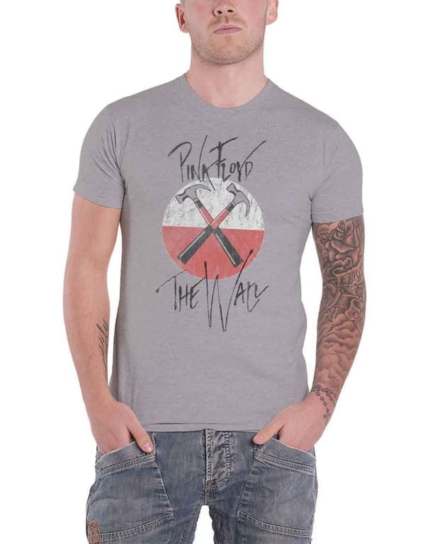 Pink Floyd T Shirt The Wall Faded Hammers Band Logo Official Mens Grey