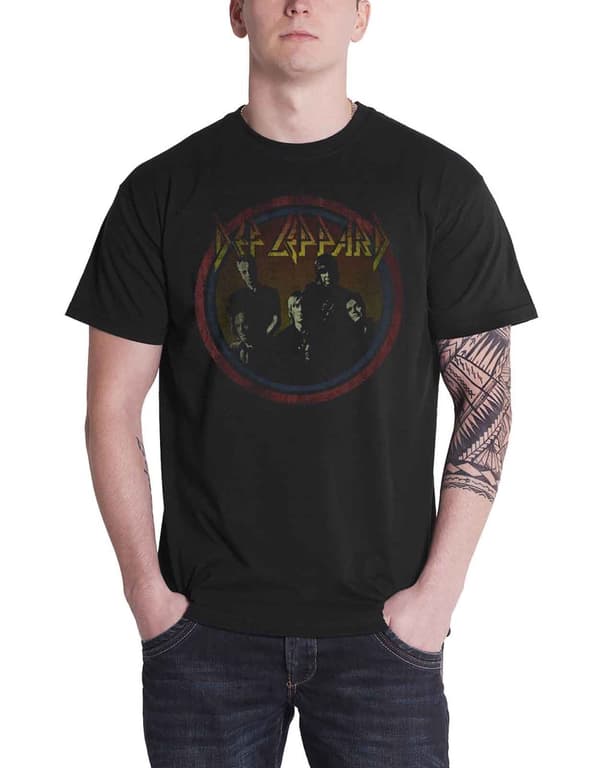Def Leppard T Shirt Vintage Circle band logo distressed print official Mens Black L
