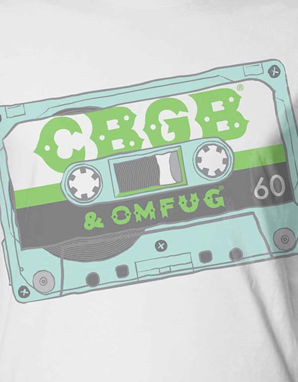 CBGB T Shirt Cassette Tape logo Official Mens White sub dye