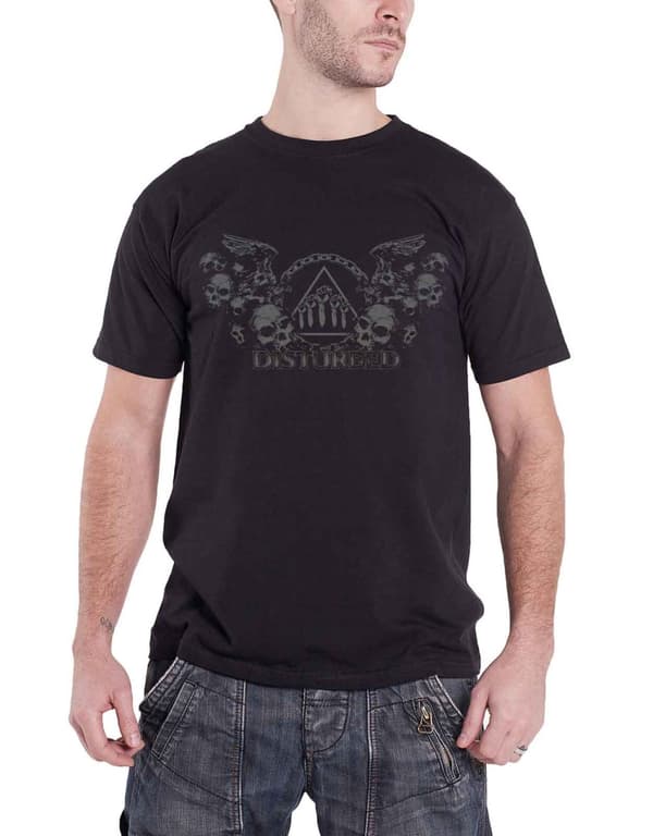 Disturbed T Shirt Beware The Vultures band logo Official Mens Black