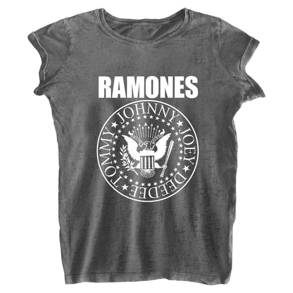 Ramones T Shirt Presidential Seal Logo Official Womens Charcoal Grey Burnout