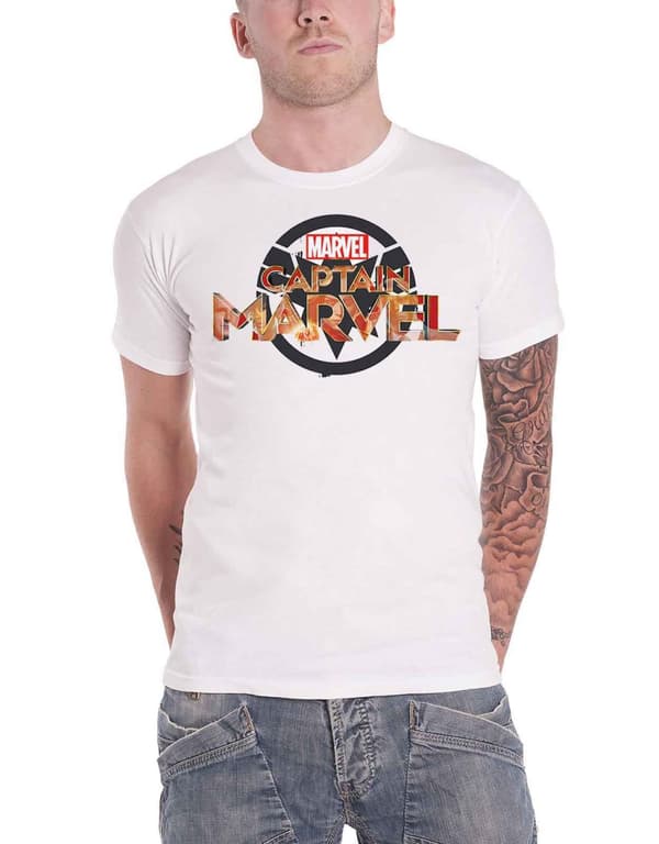 Captain Marvel T Shirt Crest Logo Official Marvel Comics Mens White