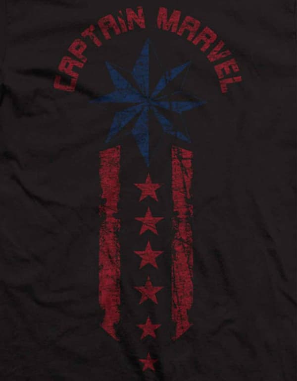 Captain Marvel T Shirt Stars and Stripes Logo Official Marvel Comics Mens Black