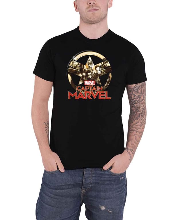 Captain Marvel T Shirt Characters Logo Official Marvel Comics Mens Black