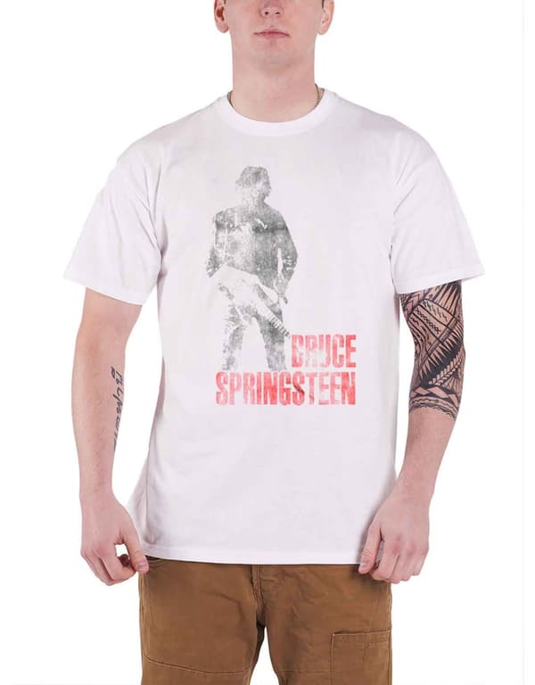 Bruce Springsteen T Shirt Hologram Distressed Logo Official Mens White