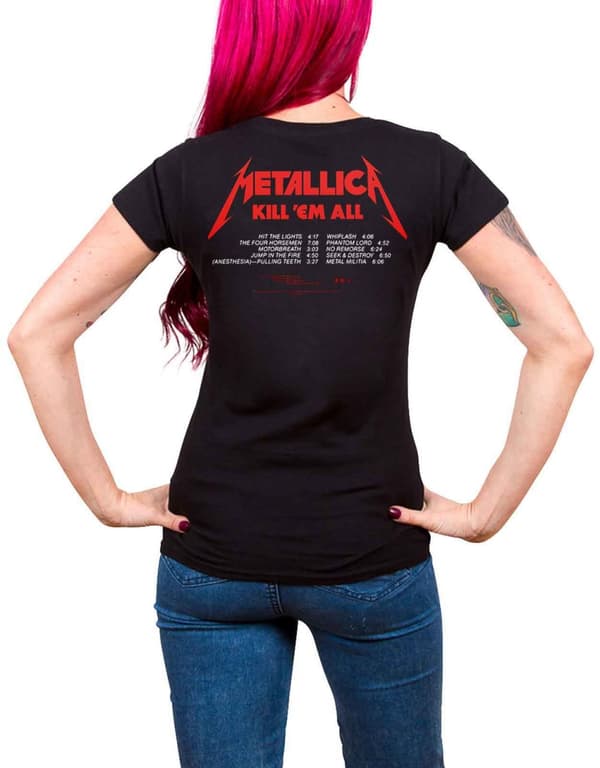 Metallica T Shirt Kill Em All Tracks Band Logo Official Womens Skinny Fit Black