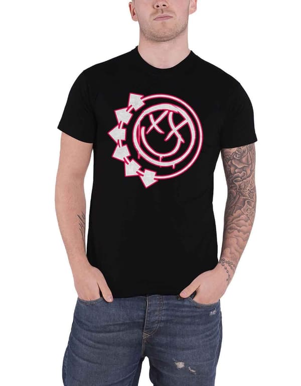 Blink 182 T Shirt Six Arrow Smile Band Logo Official Mens Black