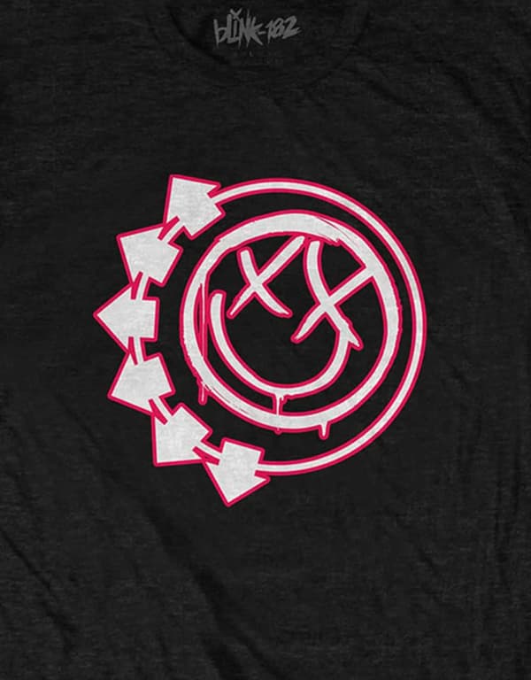 Blink 182 T Shirt Six Arrow Smile Band Logo Official Mens Black