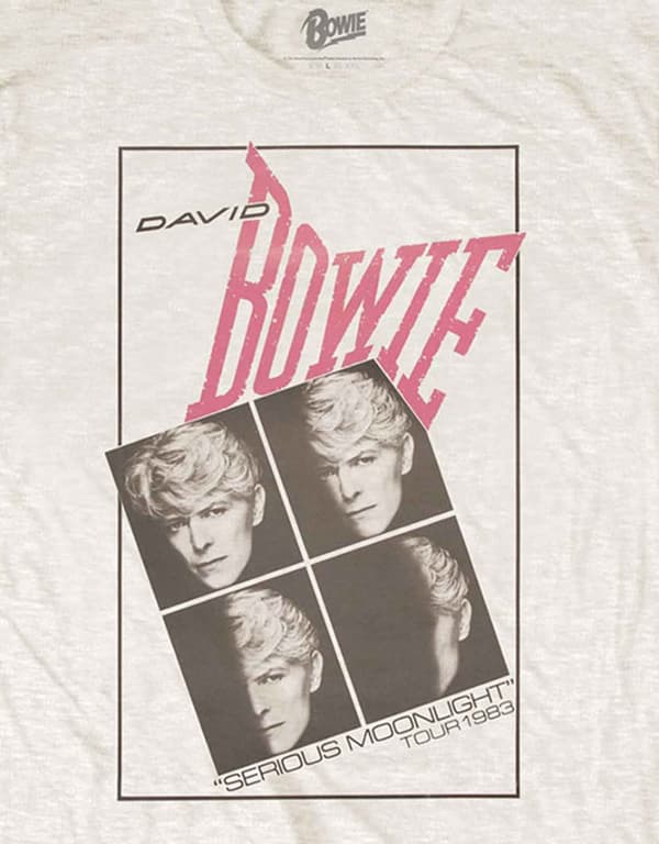 David Bowie T Shirt Serious Moonlight Tour 1983 Logo Official Mens off White