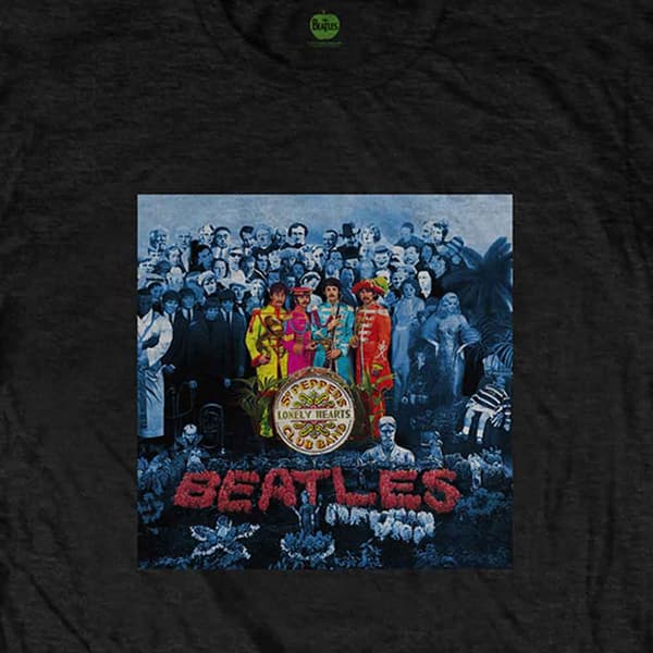 The Beatles T Shirt Sgt Pepper Album Cover Blue Tint Official Mens Black