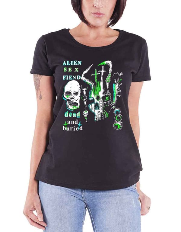 Alien Sex Fiend T Shirt Dead And Buried Official Womens Skinny Fit Black Black XL