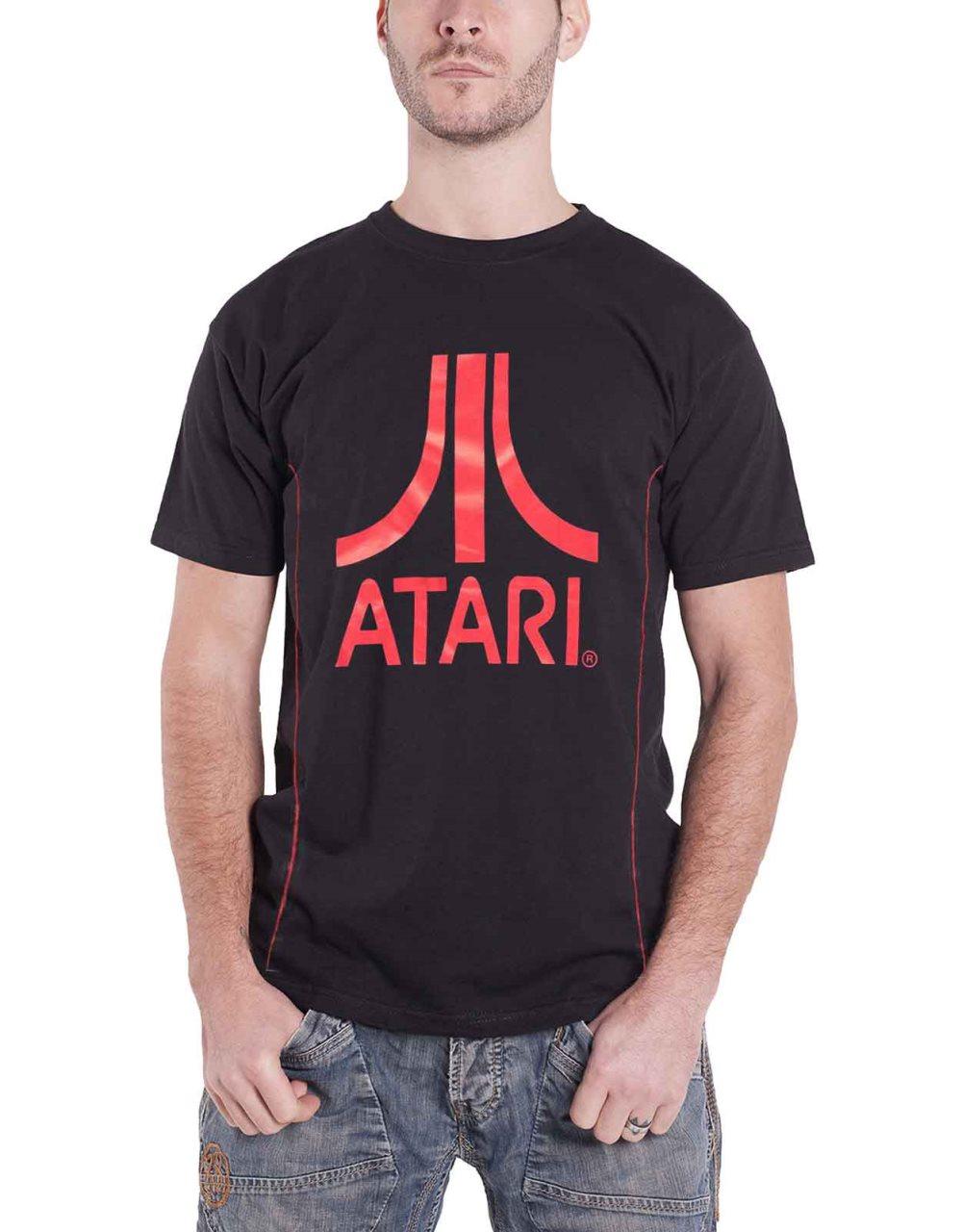 Atari T Shirt Classic Red Logo Official Gamer Mens Black