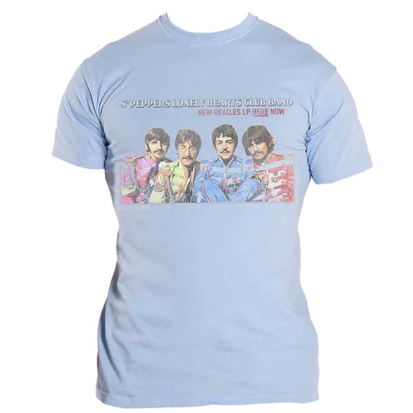 The Beatles T Shirt Sgt Pepper Lonely Hearts LP Here Now Official Mens Blue