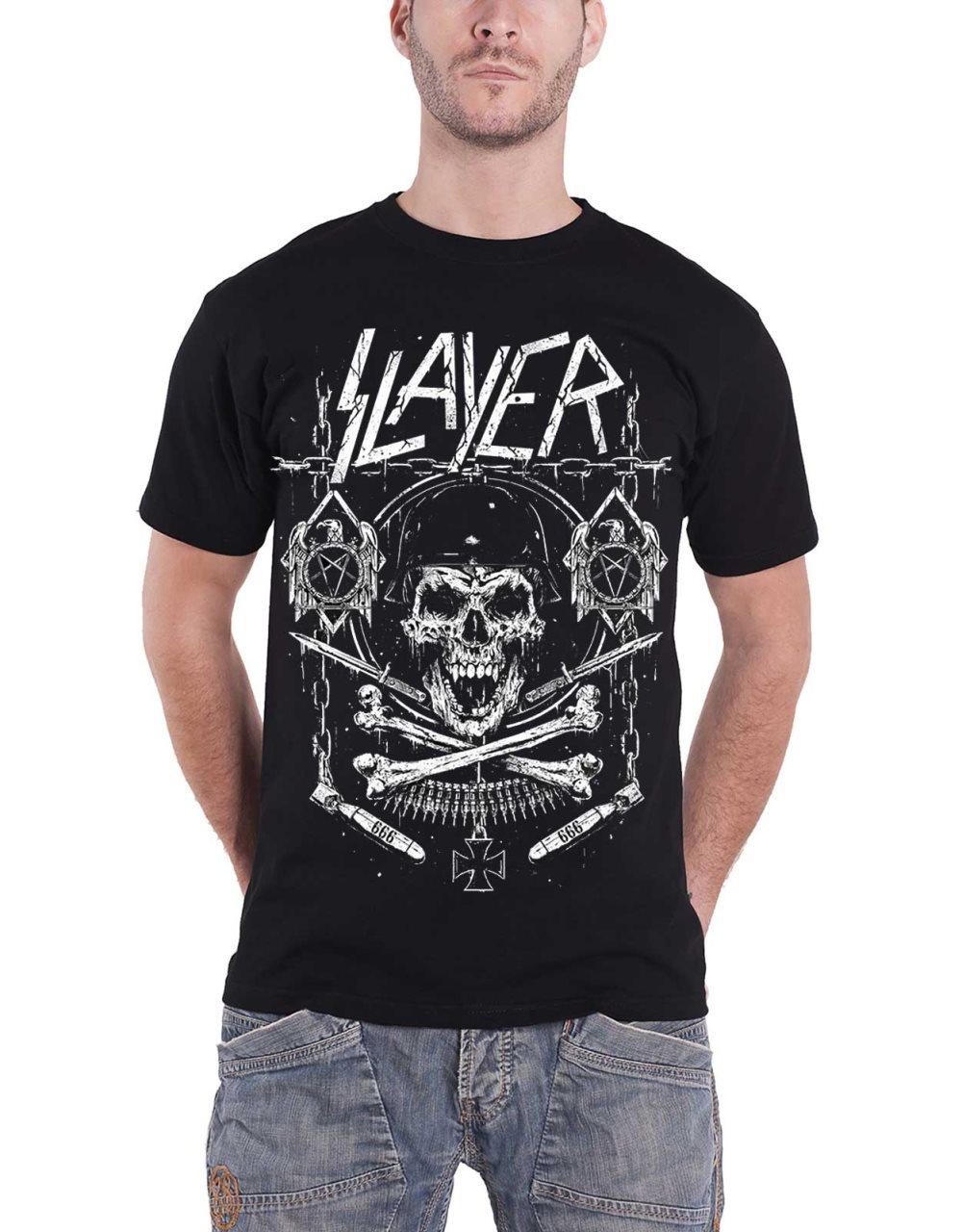 Slayer T Shirt Skull and Bones Revised Soldier Band Logo Official Mens Black