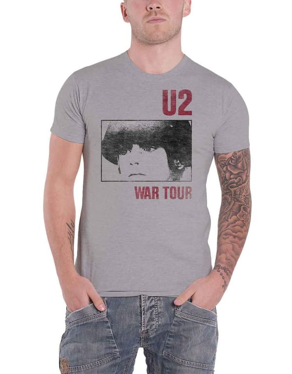 U2 T Shirt War Tour Band Logo Official Mens Grey Grey XL