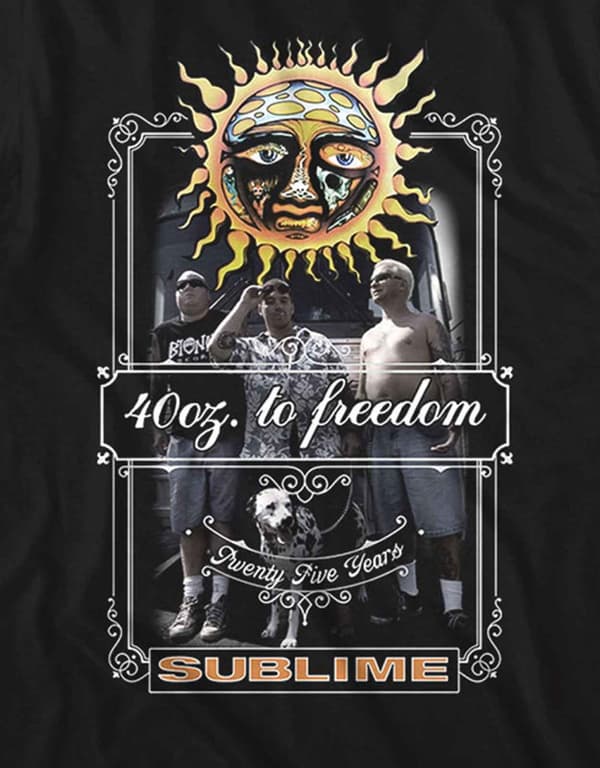 Sublime T Shirt 25 Years 40 oz to Freedom Band Logo Official Mens Black
