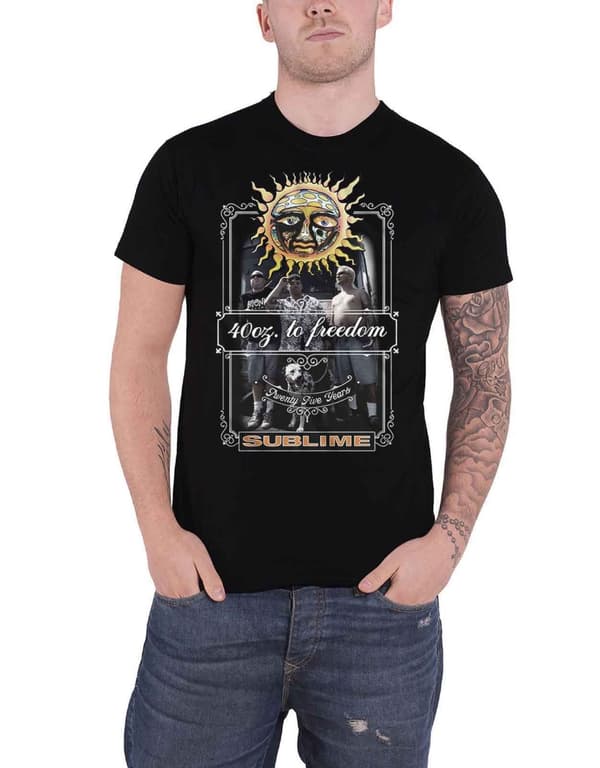 Sublime T Shirt 25 Years 40 oz to Freedom Band Logo Official Mens Black
