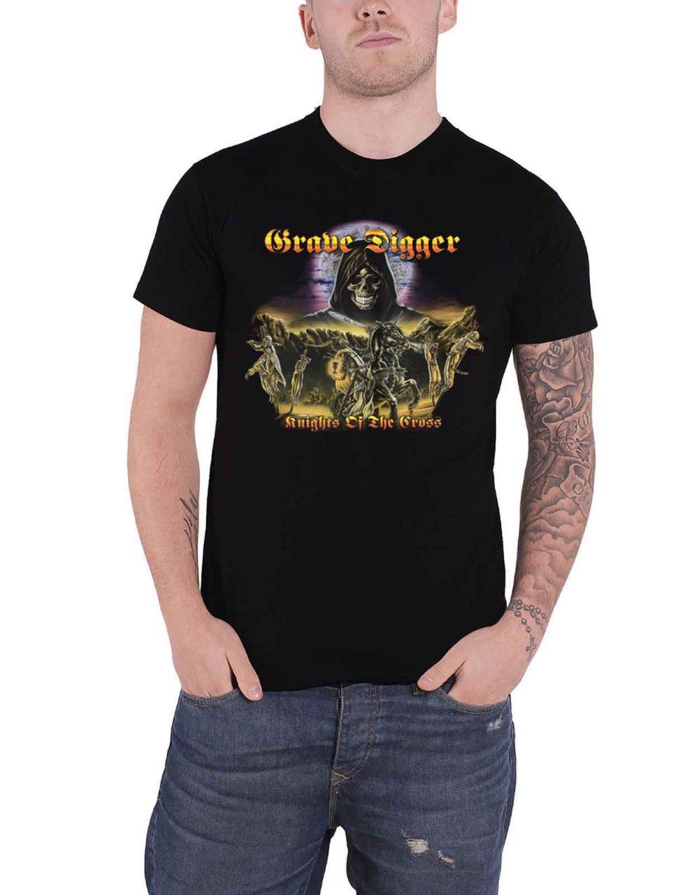 Grave Digger T Shirt Knights Of The Cross Band Logo Official Mens Black