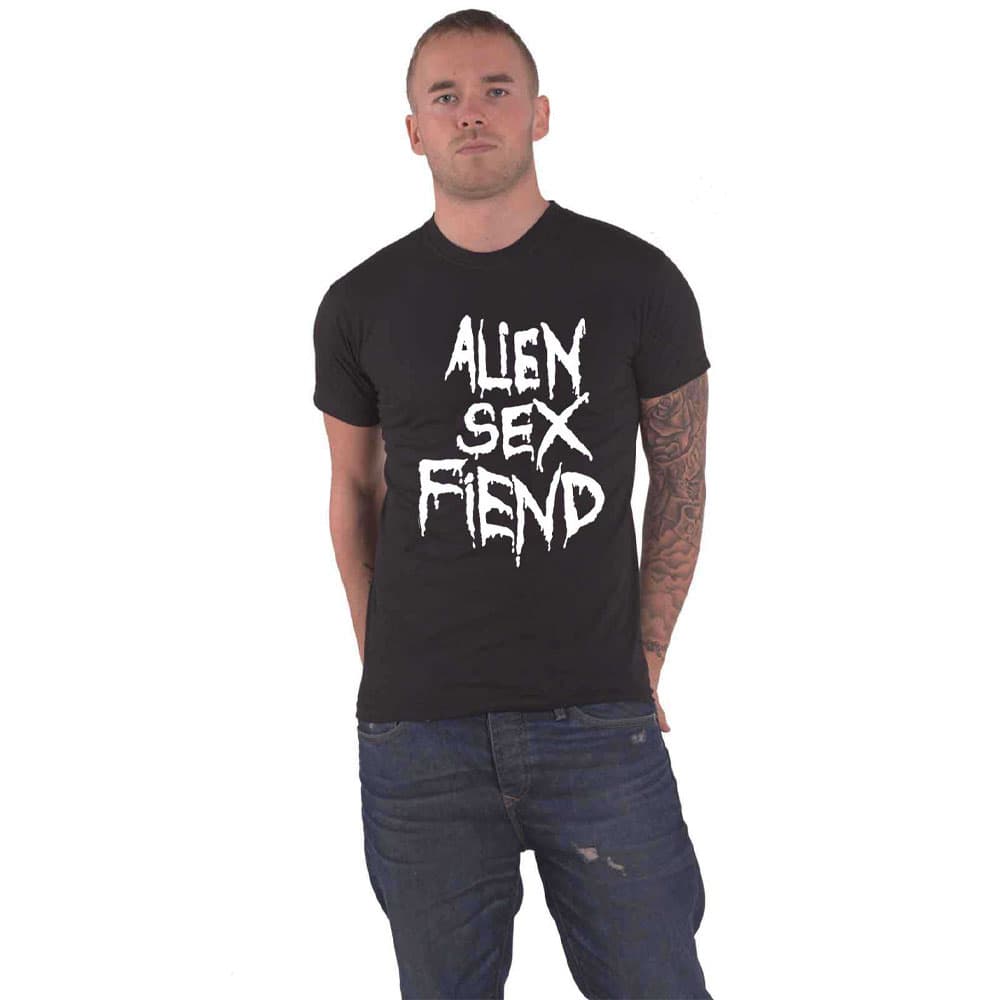 Alien Sex Fiend T Shirt White Band Logo Official Mens Black