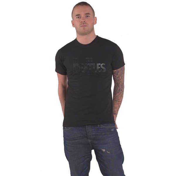 The Beatles T Shirt Vintage Drop T Logo Hi-Build Design Official Unisex Blk