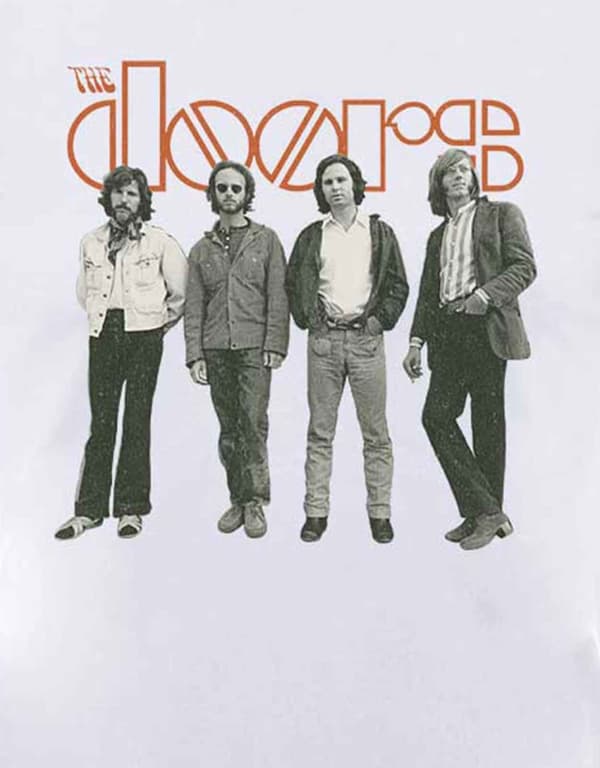 The Doors T Shirt Band Standing Logo Riders On The Storm Official Mens White