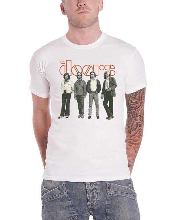 The Doors T Shirt Band Standing Logo Riders On The Storm Official Mens White