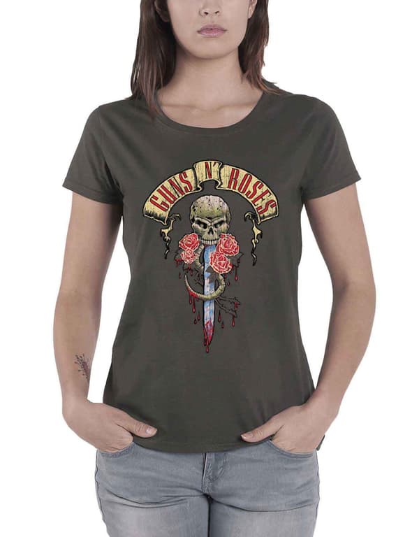 Guns N Roses T Shirt Dripping Dagger Logo Official Womens Grey Skinny Fit