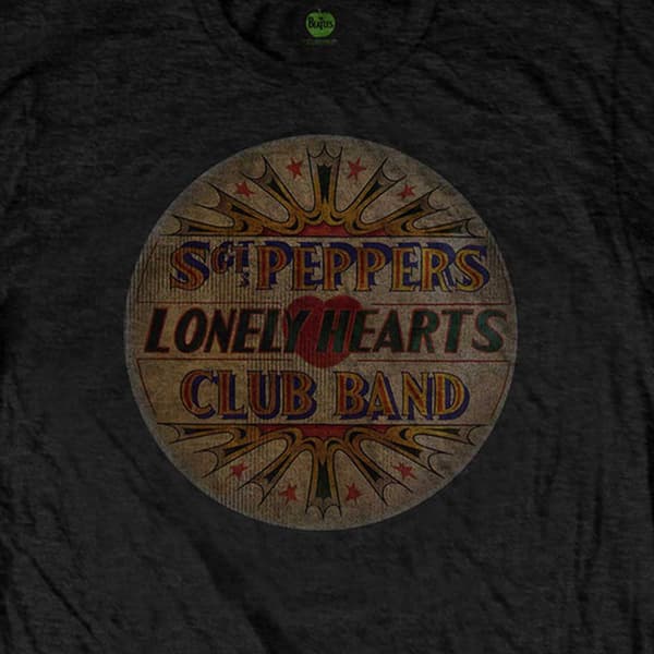 The Beatles T Shirt Vintage Drum Head Sgt Pepper Logo Official Mens Black