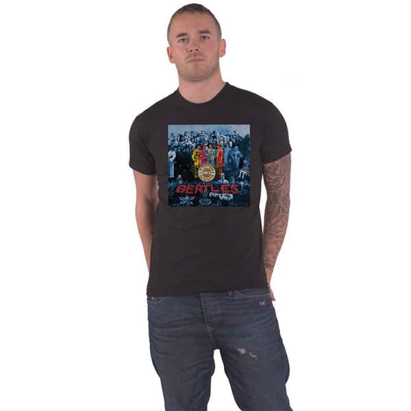 The Beatles T Shirt Sgt Pepper Album Cover Blue Tint Official Mens Black