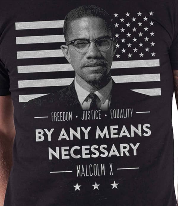 Malcolm X T Shirt By Any Means Necessary Freedom Flag Official Mens Black