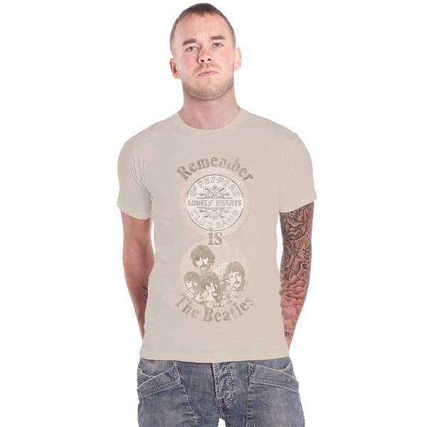 The Beatles T Shirt Remember Sgt Pepper Lonely Hearts Official Mens Sand
