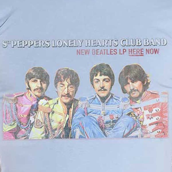 The Beatles T Shirt Sgt Pepper Lonely Hearts LP Here Now Official Mens Blue