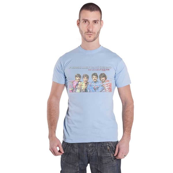 The Beatles T Shirt Sgt Pepper Lonely Hearts LP Here Now Official Mens Blue