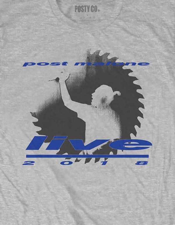 Post Malone T Shirt Live 2018 Saw Logo Official Mens Grey