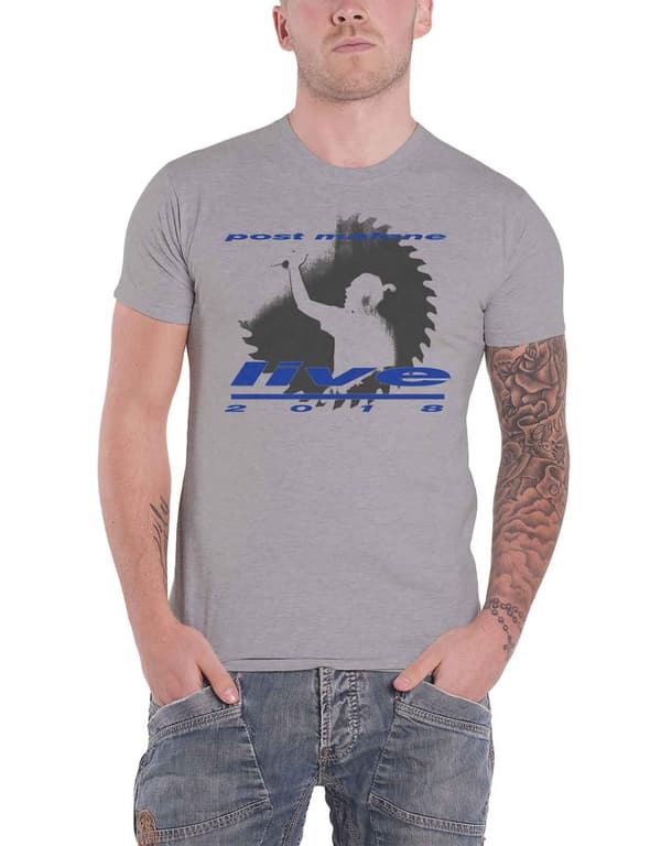 Post Malone T Shirt Live 2018 Saw Logo Official Mens Grey