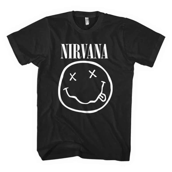 Nirvana T Shirt White Smile Band Logo nevermind Official Mens Black