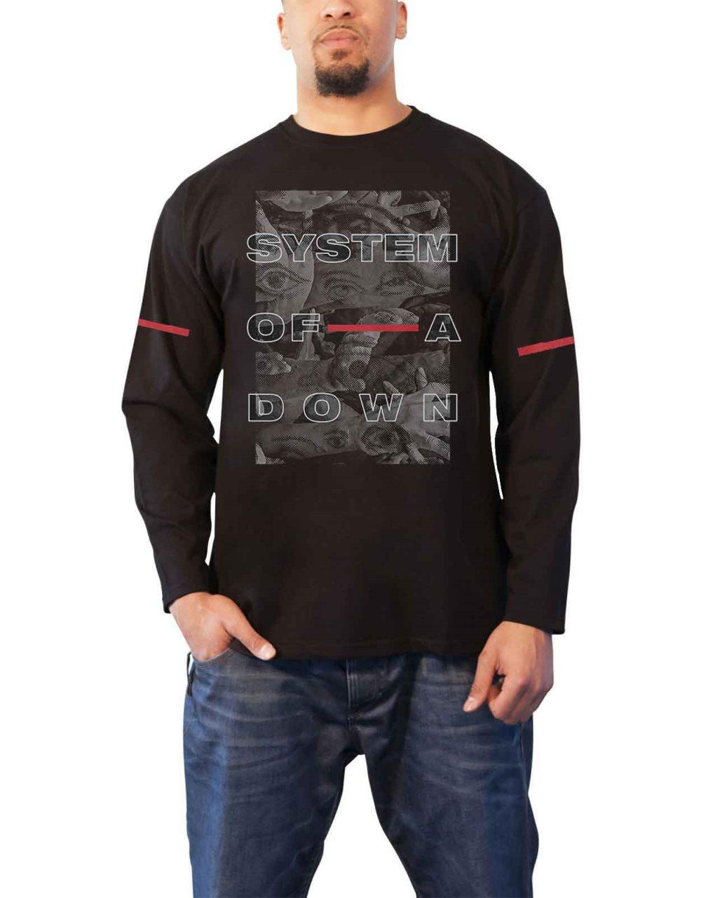 System Of A Down T Shirt Eye Collage Official Mens Black Long Sleeve Unisex