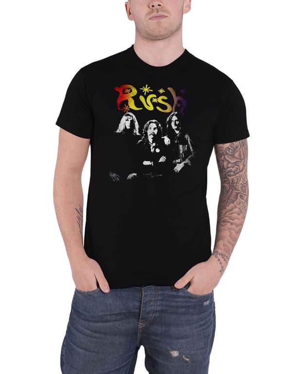 Rush T Shirt Band Photo Stars Logo Official Mens Black