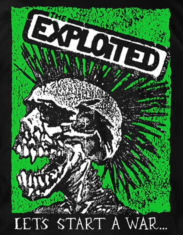 The Exploited T Shirt Lets Start A War Skull Band Logo Official Mens Black