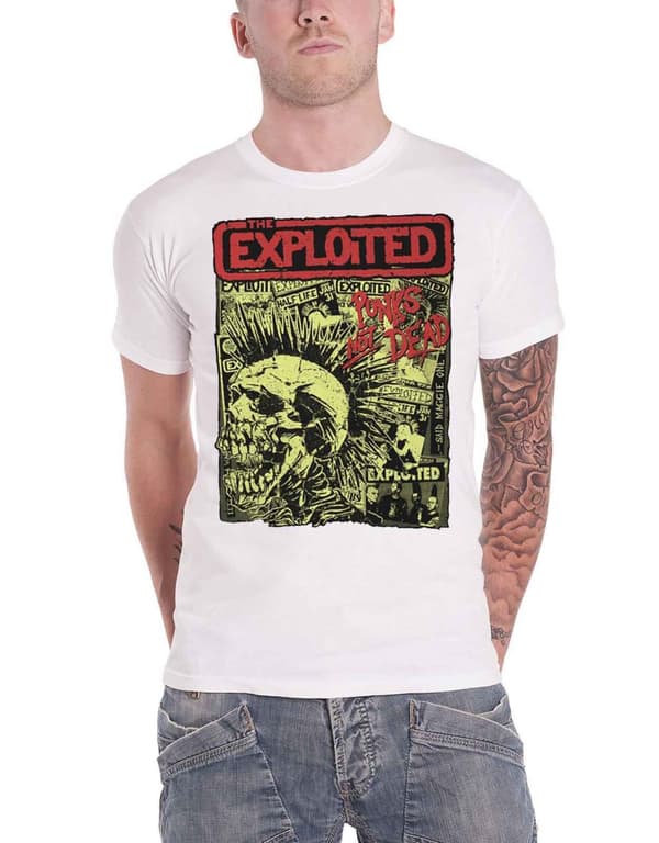 The Exploited T Shirt Punks Not Dead Skull Band Logo Official Mens White M