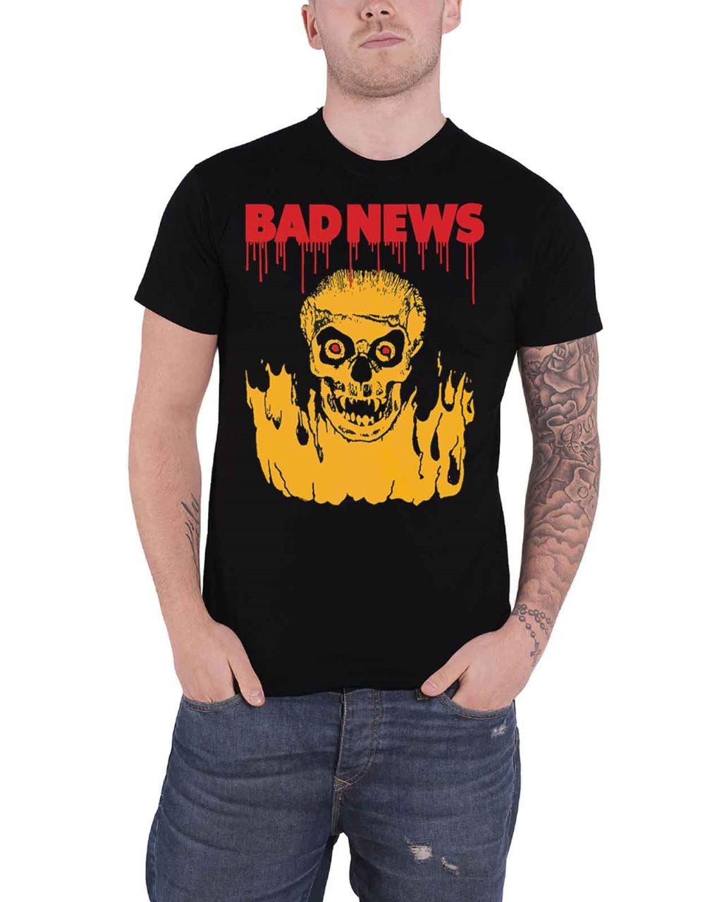 Bad News T Shirt Fireskull Band Logo Comic Strip Official Mens Black