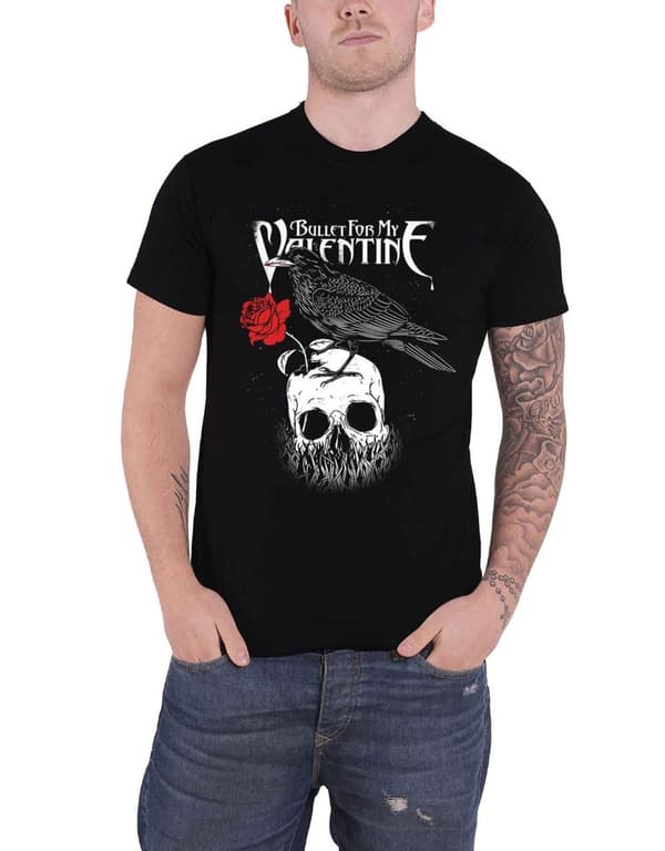 Bullet For My Valentine T Shirt Raven skull band Logo Official Mens Black