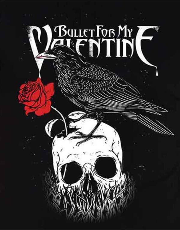 Bullet For My Valentine T Shirt Raven skull band Logo Official Mens Black