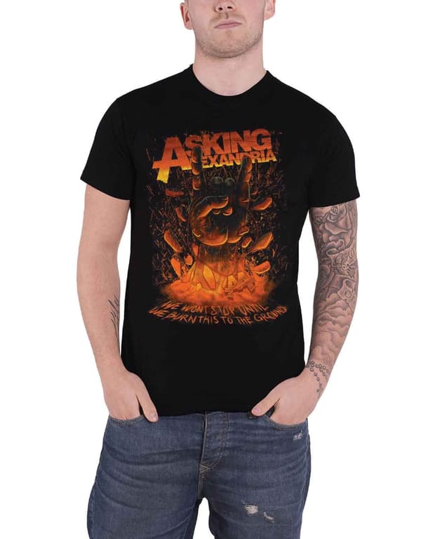 Asking Alexandria T Shirt Metal Hand Band Logo Official Mens Black
