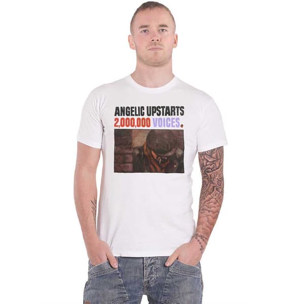 Angelic Upstarts T Shirt 2 000 000 Voices Band Logo Official Mens White