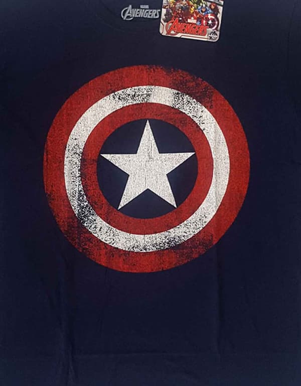Captain America T Shirt Distressed Shield Logo Official Mens Navy Blue L