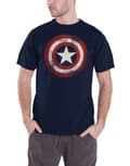 Miniatyrbild 1 av 6: Captain America T Shirt Distressed Shield Logo Official Mens Navy Blue L