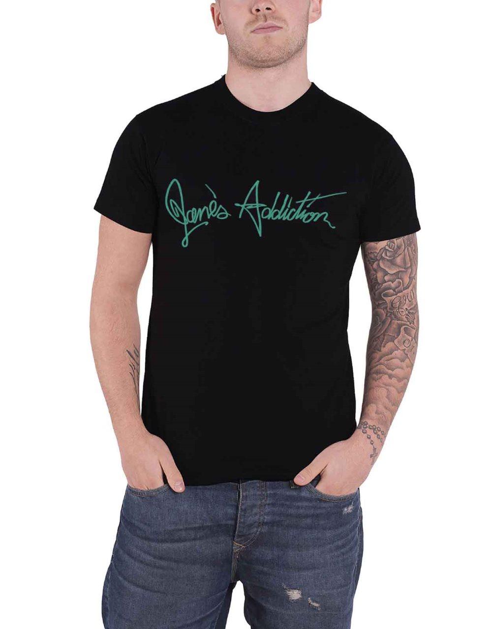 Janes Addiction T Shirt Script Band Logo Official Mens Black