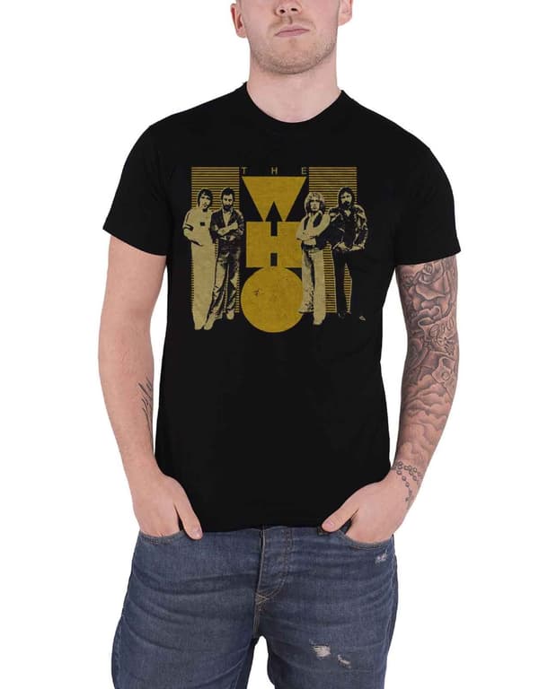 The Who T Shirt Retro Yellow Band Logo Official Mens Black Black XL